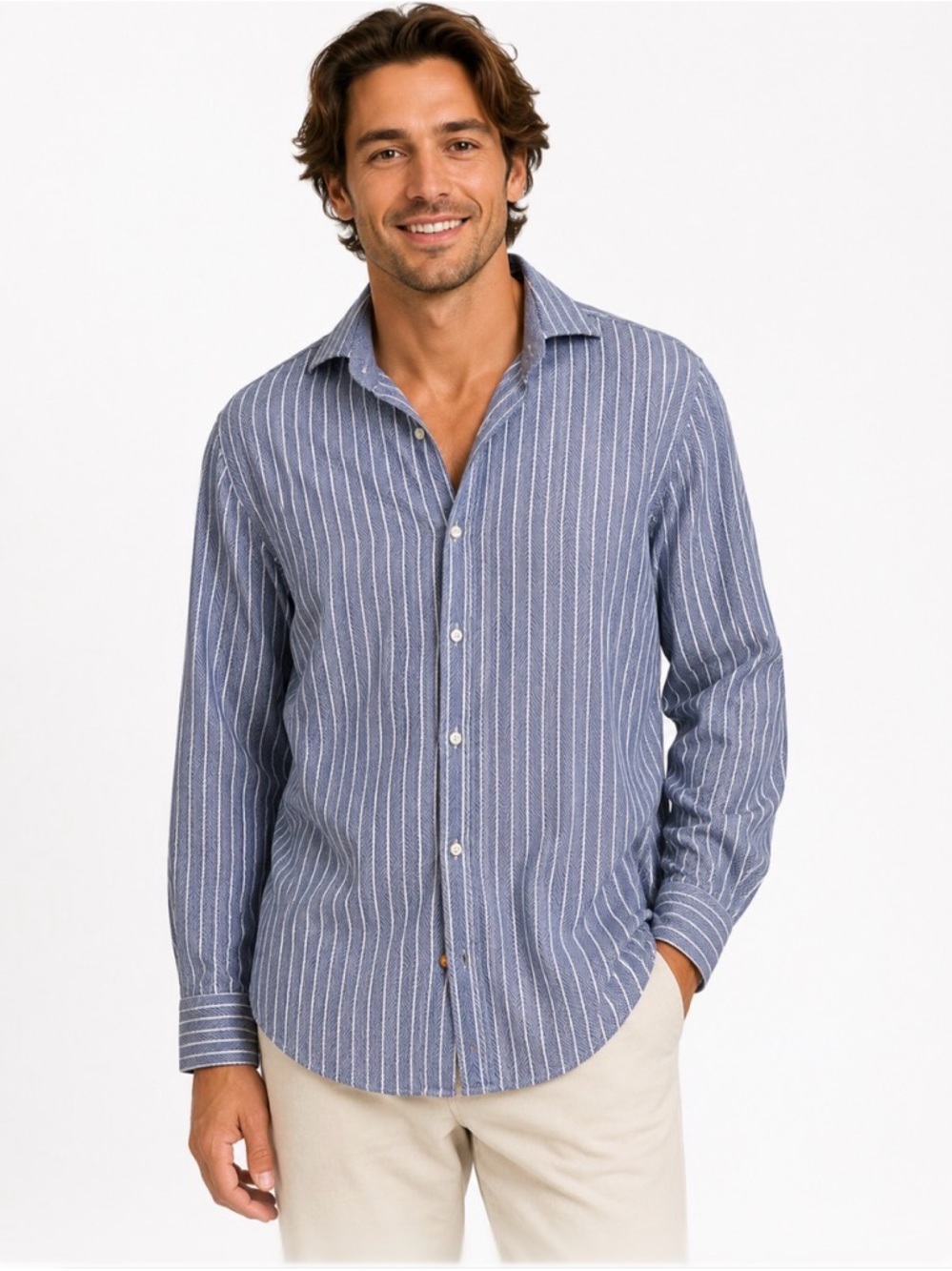 Thomas Dean men's button down long sleeve casual shirt size small